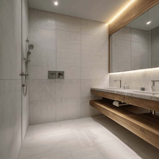 AI generated: High resolution photography interior design, ,marble floor tiles ,wc,bidet,spot lights,led lights,in...