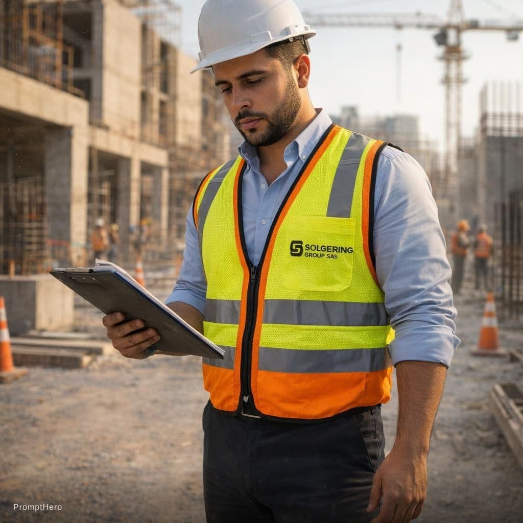 AI generated: Un ingeniero (imagen en referencia) de obra profesional se encuentra en una obra en construcción dur...