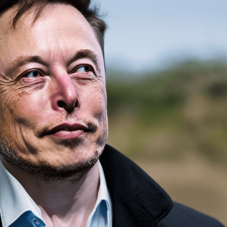 AI generated: front shot of (Elon Musk) with the (blue (twitter) bird) perched on his shoulder, 8k, hyperrealistic...