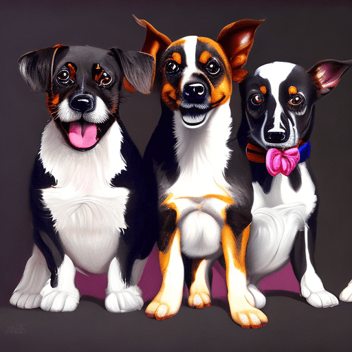 AI generated: A trio of adorable dogs is depicted in a realistic painting on a black background. The dogs are incr...