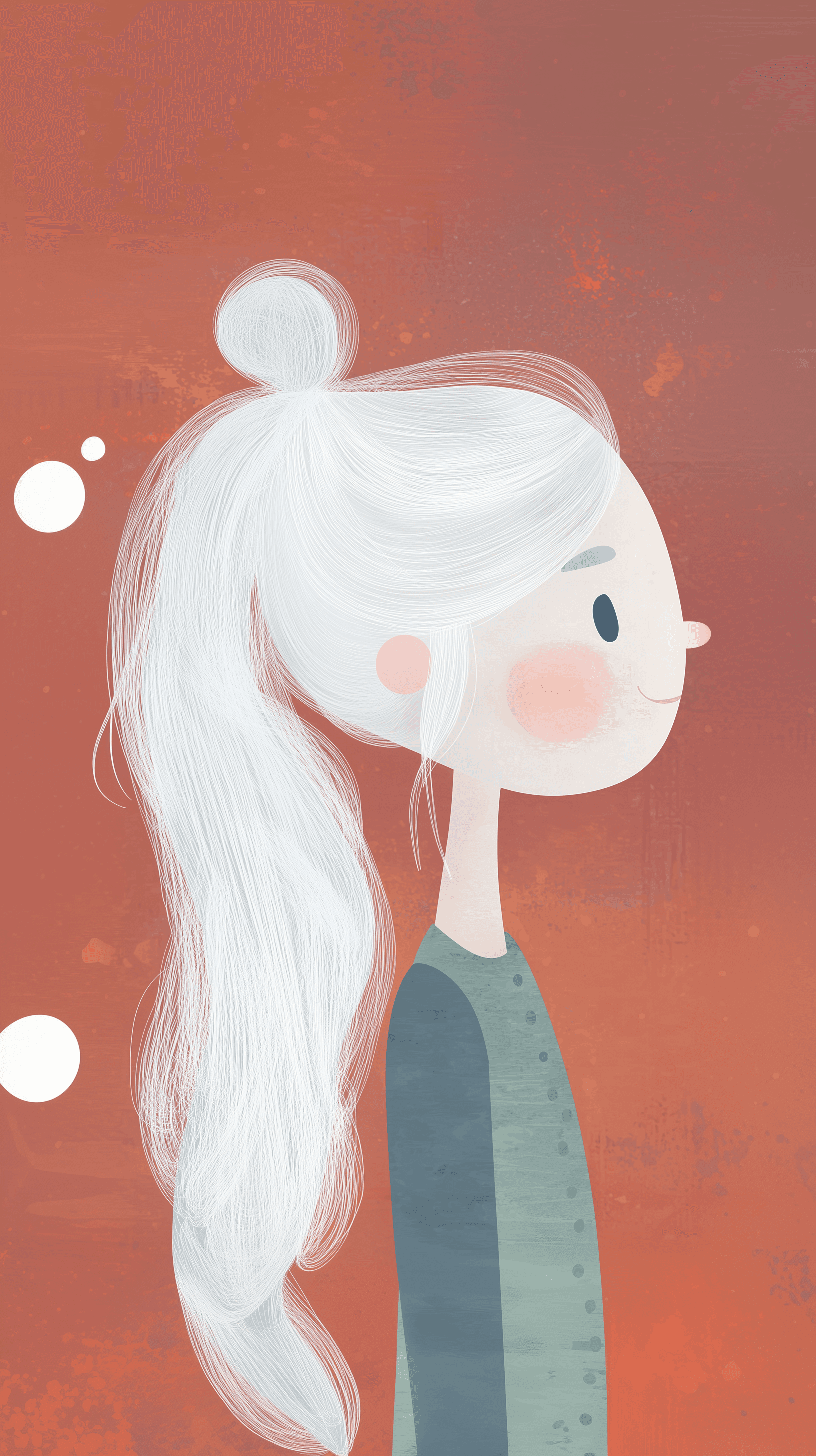 AI generated: illustration, side profile of a middle-aged woman, white silhouette on deep red background, long wav...