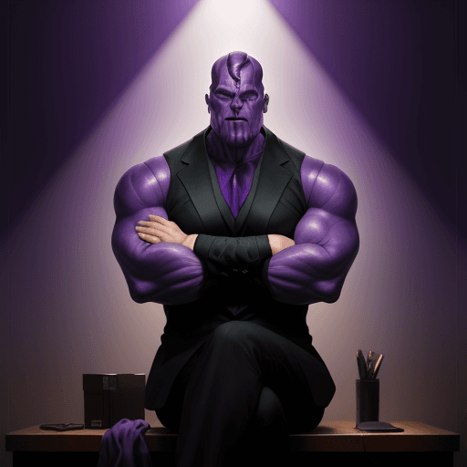 AI generated: Thanos as a businessman, realistic, dramatic light