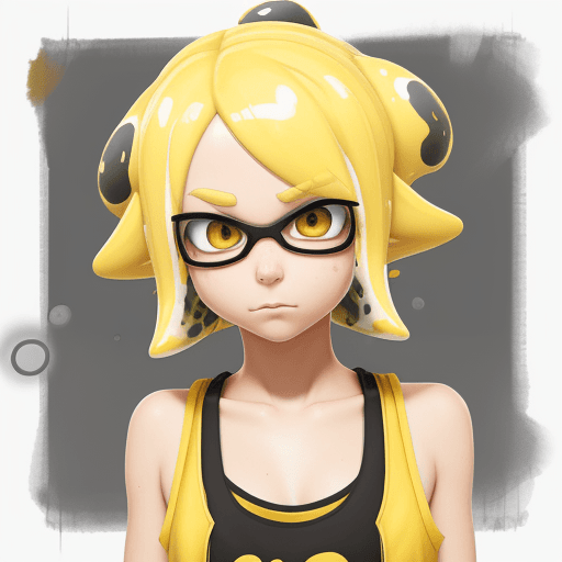 AI generated: splatoon, Frye, yellow hair, yellow tank top, hypnotized