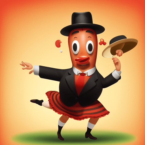AI generated: sausage dancing tap with hat and rot