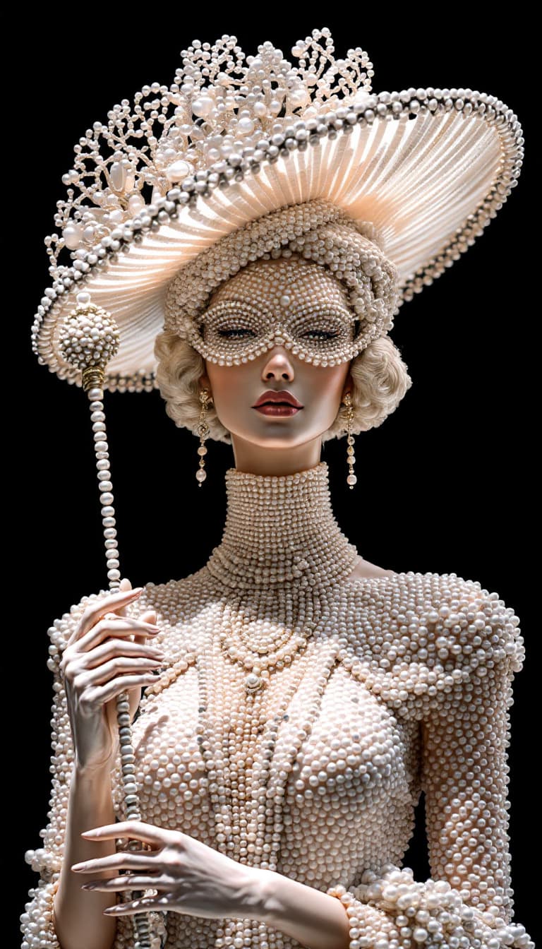 AI generated: The exquisite sculpture depicts an elegant female figure adorned in a dress, hat, and accessories, a...