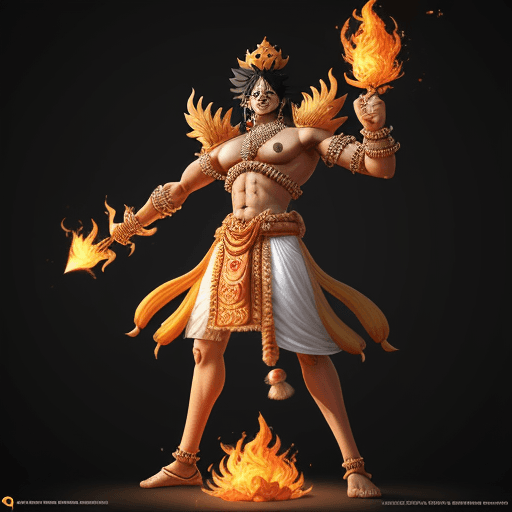 AI generated: King, Indian mythology, one piece character, symmetric body, wielding a trishula, full body, extreme...
