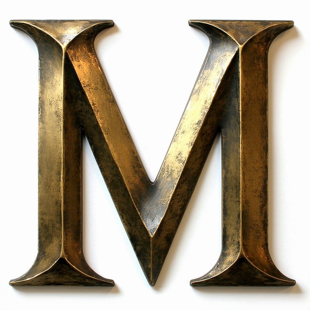 AI generated: Create an uppercase letter 'M' designed in the same style as the 'H' from The History Channel logo. ...