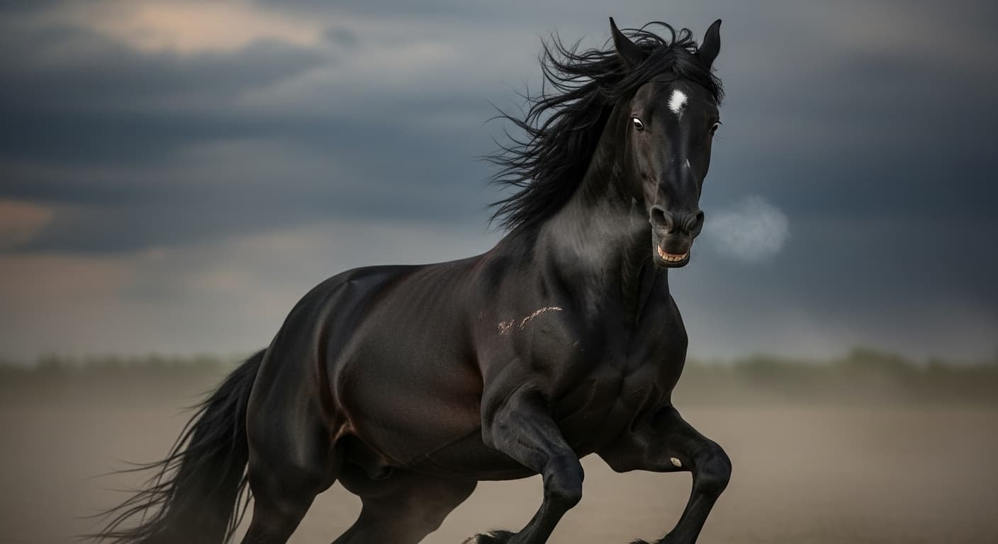 AI generated: un cheval noir se fâche
