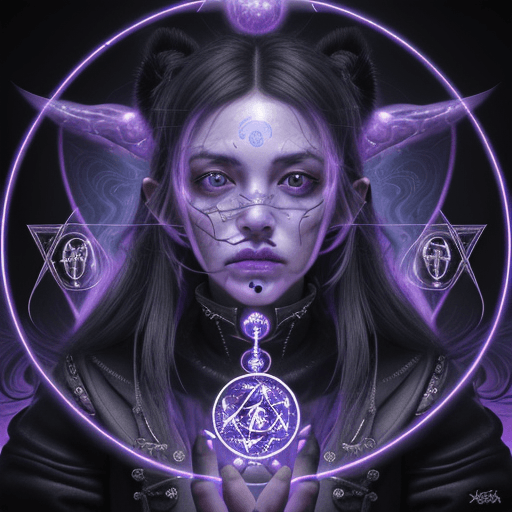 AI generated: Surreal Alchemist: An female character portrait of a master alchemist, with face surrounded by alche...