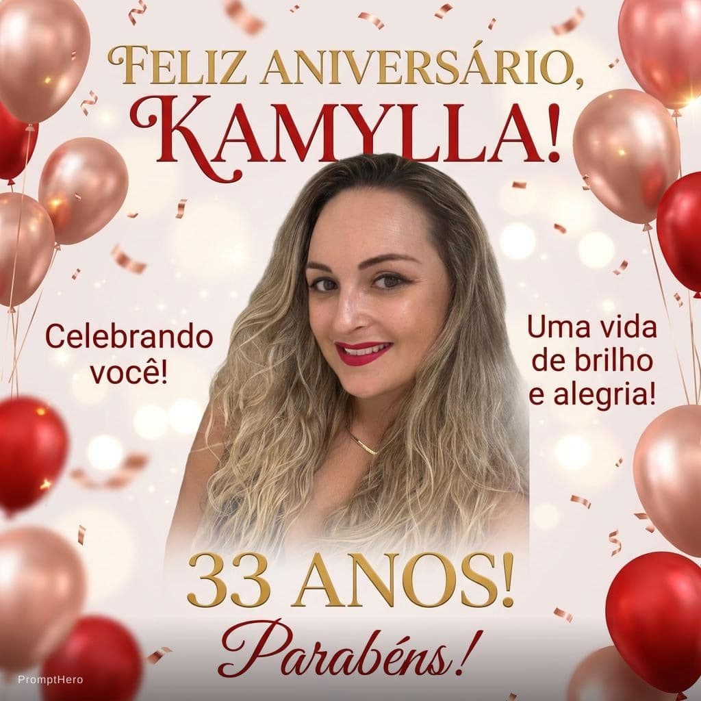 AI generated: FAZER UM LINDO CARTAZ DE ANIVERSÁRIO, O NOME DELA É KAMYLLA E ELA FAZ 33 ANOS
