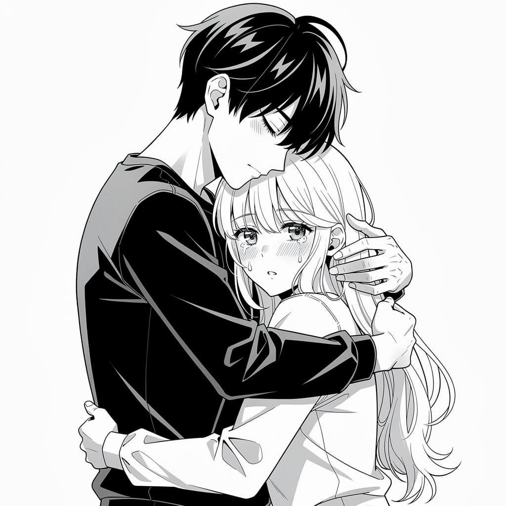 AI generated: manga-style illustration that focuses on a quiet, emotional moment between two young people.

Charac...