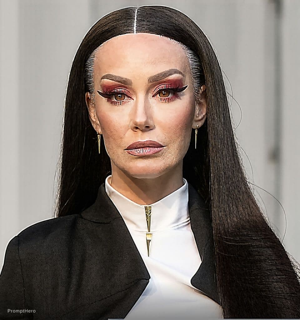 AI generated: The image is a vertical, high-quality realistic photograph of a woman cosplaying as Yor Forger (the ...