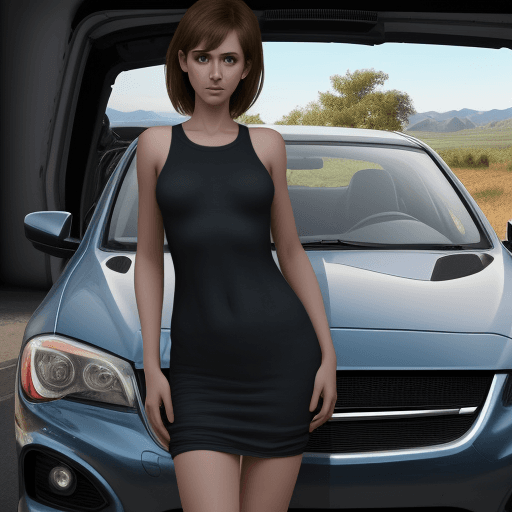 AI generated: Tall girl to big for car, 4k , ultra HD 