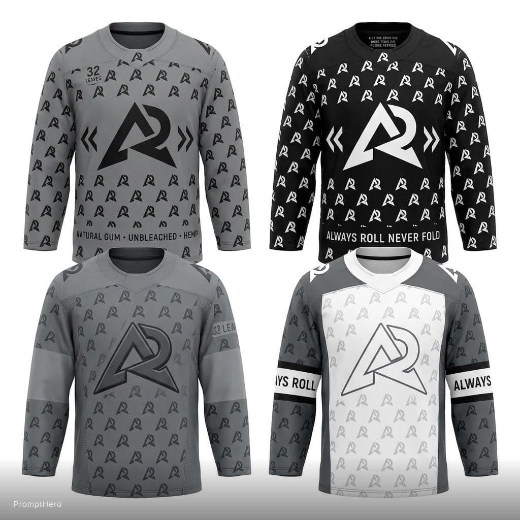 AI generated: Design 4 different hocky jerseys utilizing the black pattern. All the holographic print should be re...