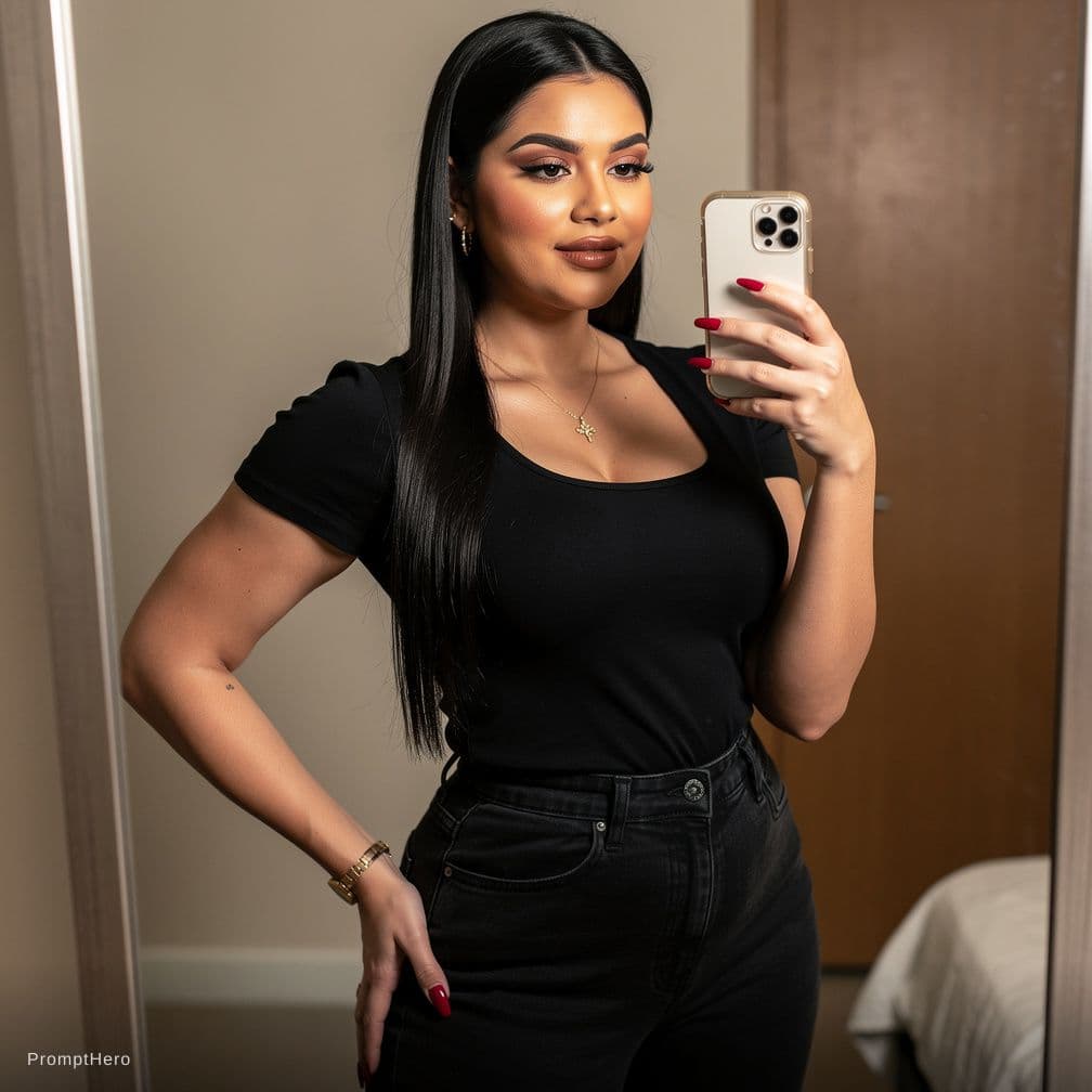 AI generated: "ultra realistic mirror selfie photo of the same woman, consistent identity, same face and body in e...