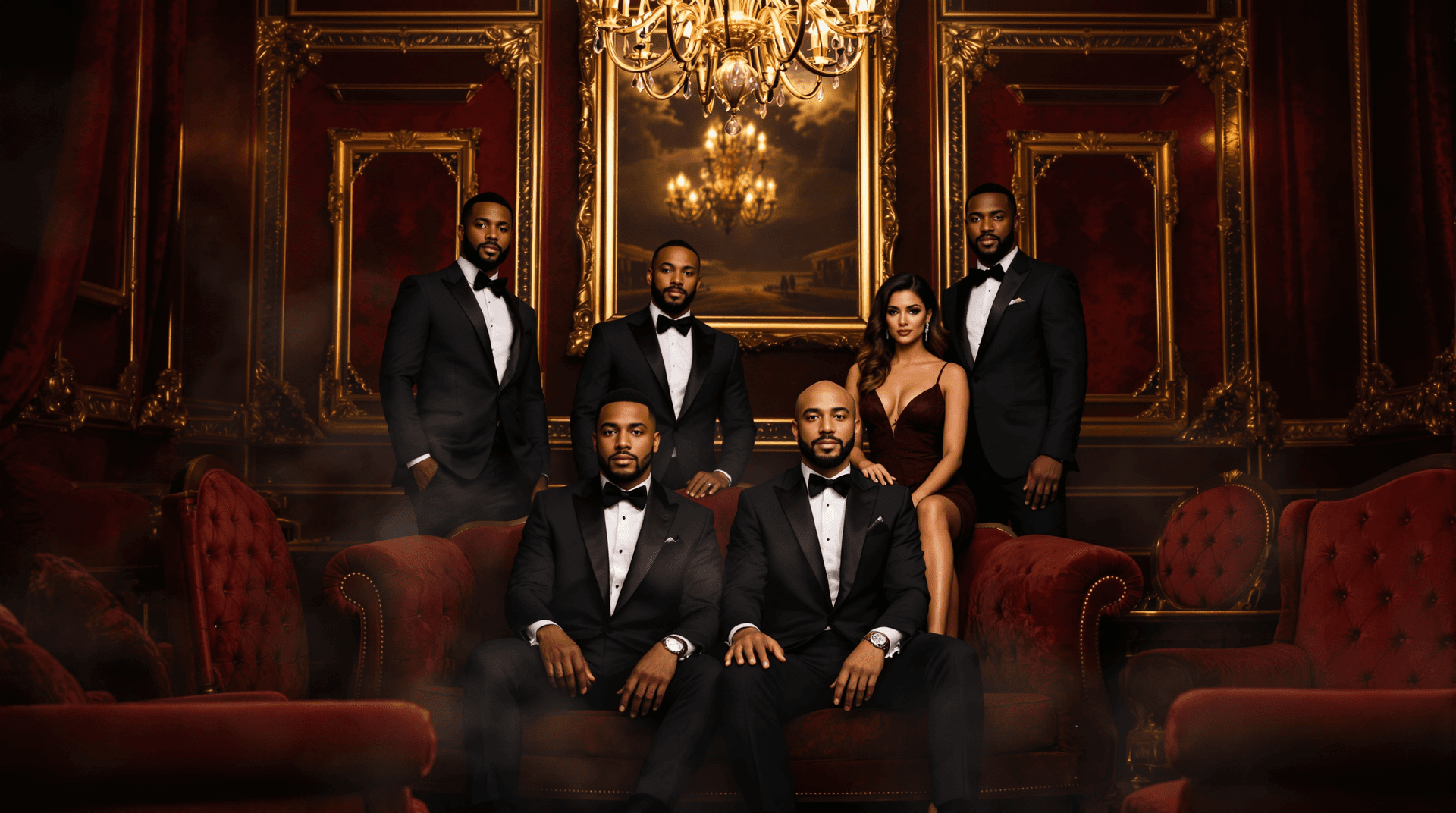 AI generated: 4 men and women in formal wear,  luxury setting, Diverse group of adults, 25-45 years old,  various ...