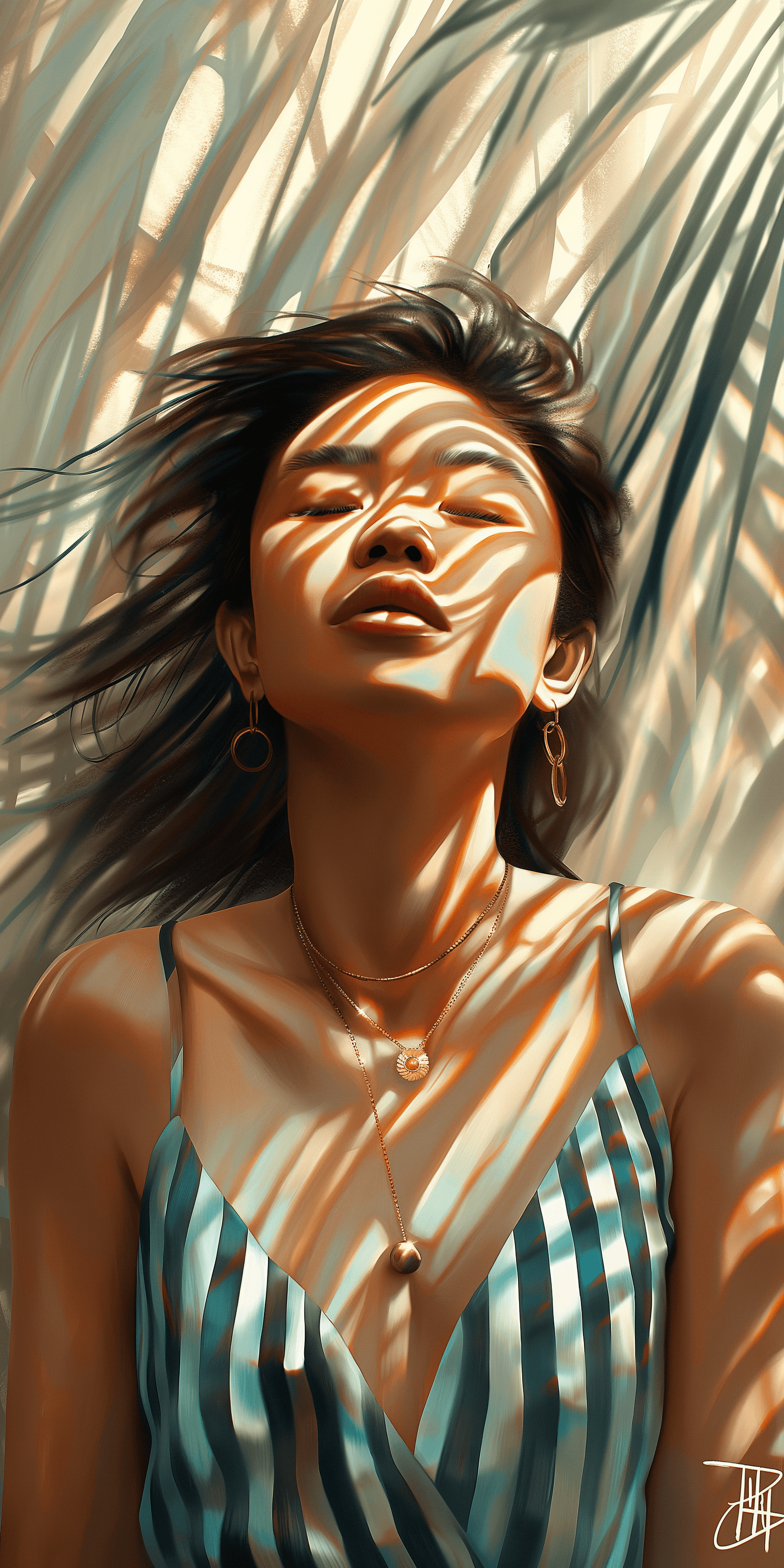 AI generated: bali vacation, beachy vibes and more, in the style of rupi kaur, dale chihuly, strong facial express...