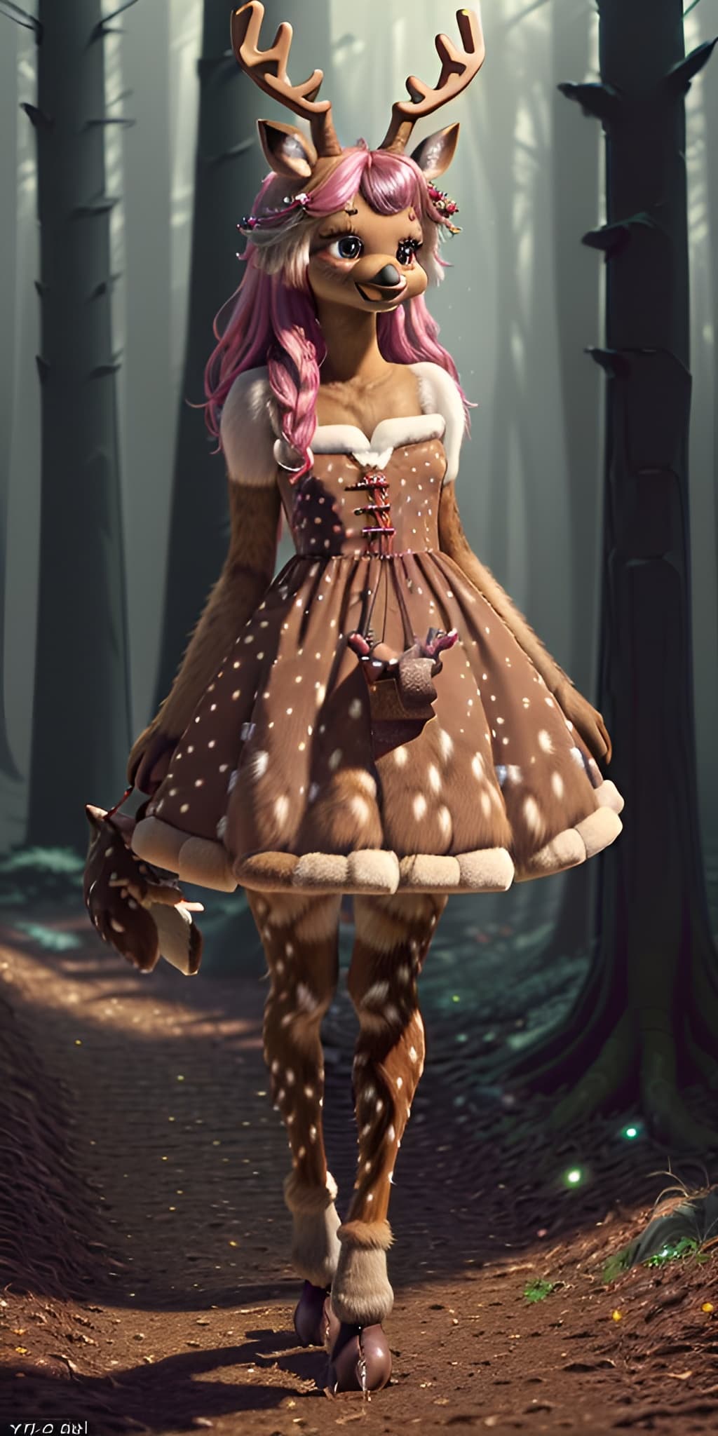 AI generated: fur only, (((only fur 5.6))) deer, 1 girl, reindeer anthro girl, furry skin, furry, deer head, smili...