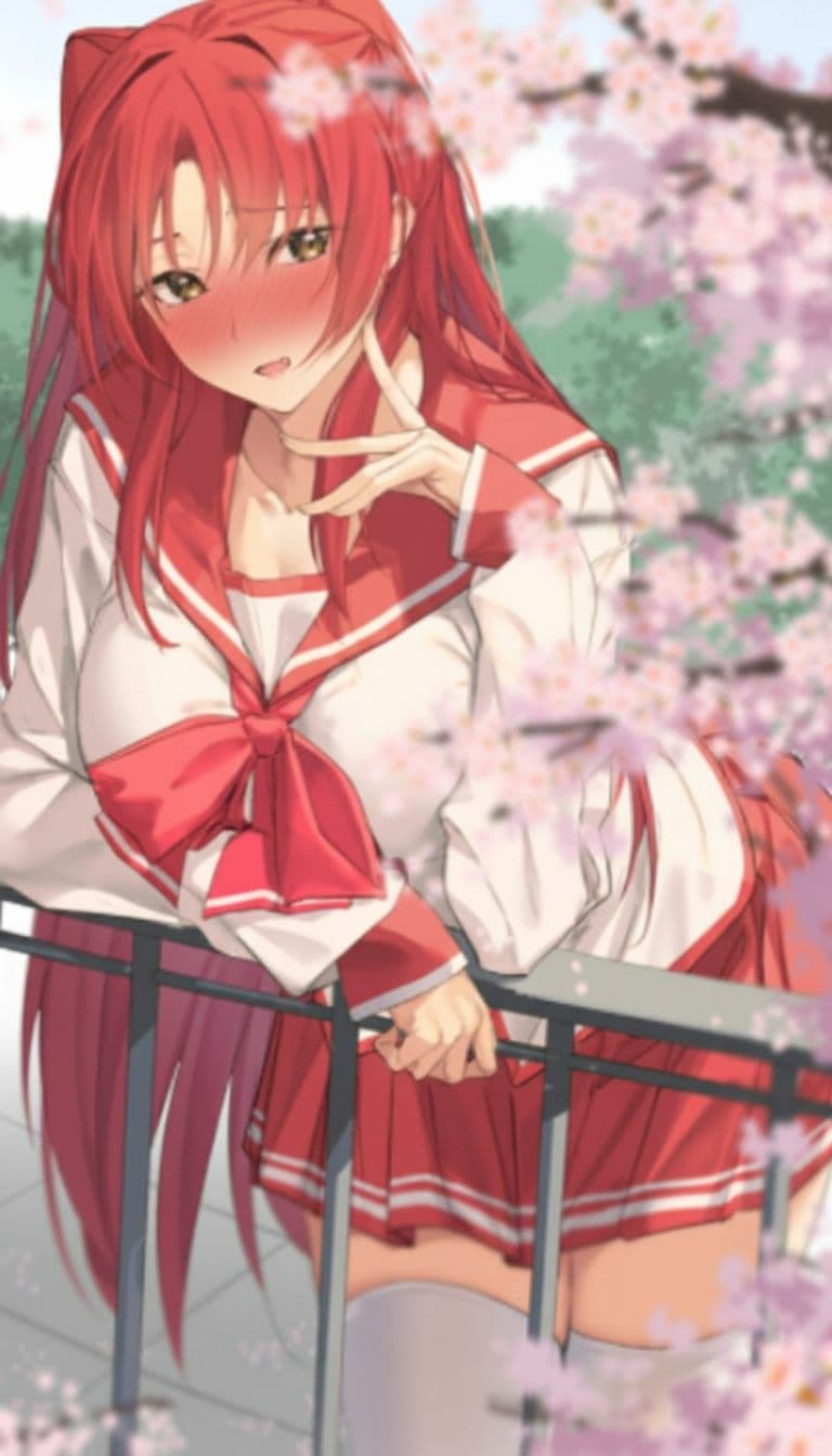 AI generated: anime lisara  girl  red red hair and red eyes   and long hair blushed hard 18





