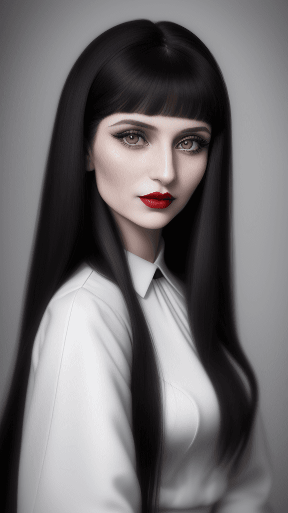 AI generated: arafed woman with long hair and white lipstick posing for a picture, ekaterina, profile image, red l...