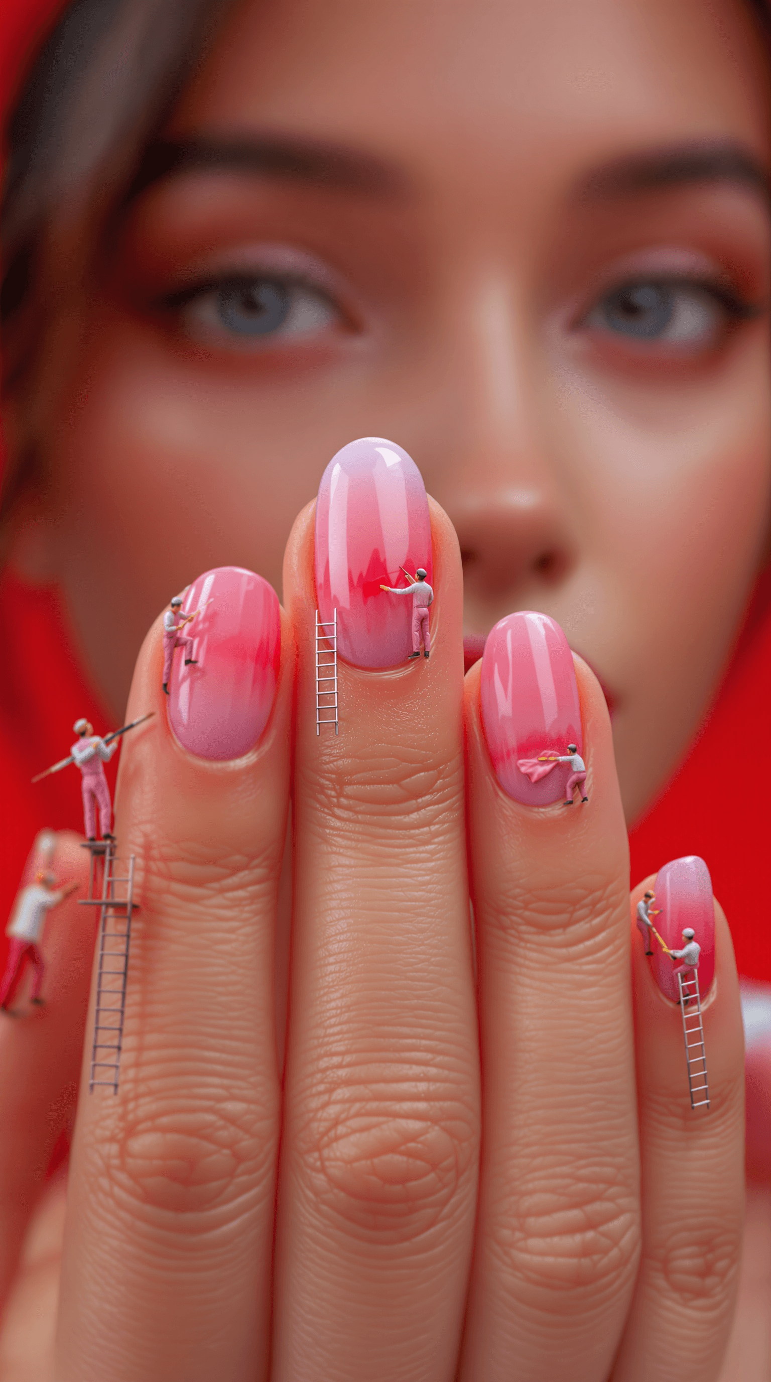 AI generated: Hyper-realistic close-up of a young woman's fingers. The focus is on her five beautiful, shiny, and ...
