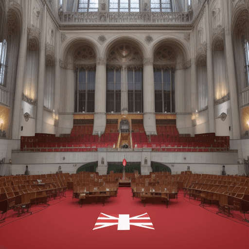 AI generated: "Créer une illustration représentant le bâtiment du Parlement britannique avec des députés à l'intér...