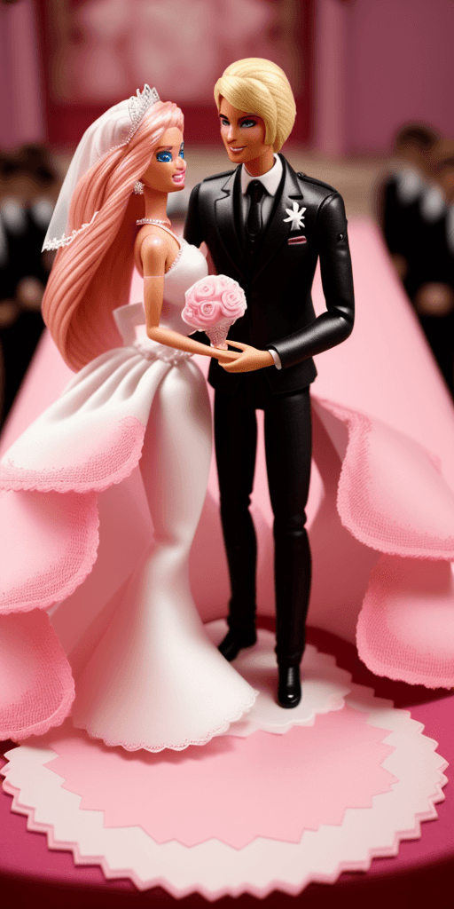 AI generated:  un mariage  de barbie avec ken ou tout est de couleur rose