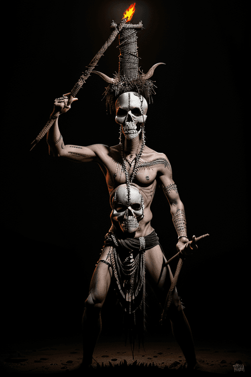 AI generated: Male voodooist's performing voodoo scene,  performing ritual, voodooist's dressed in voodoo clothes,...