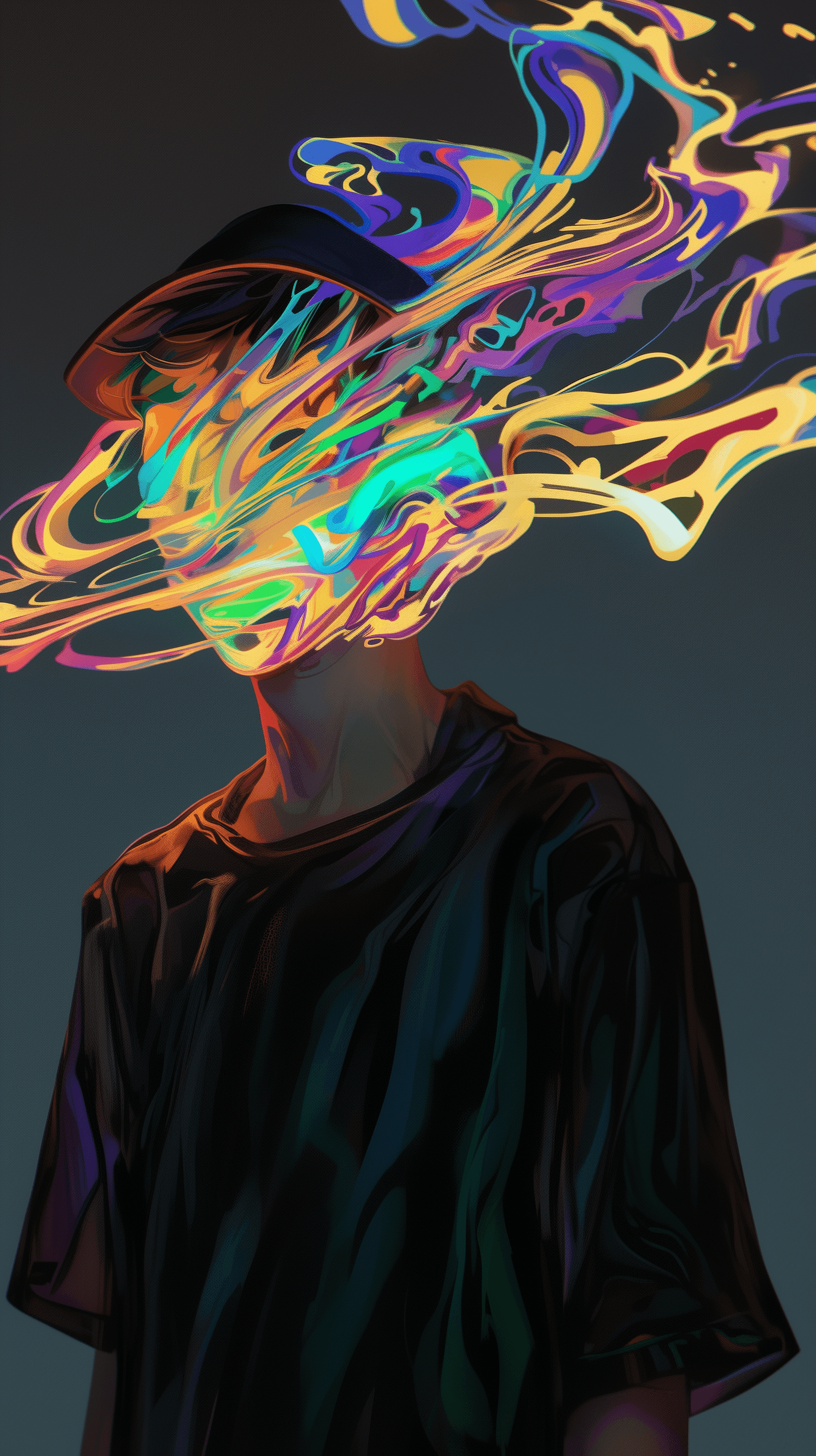 AI generated: vibrant, digital art, portrait of a male figure, digital illustration with a flat color, straight-on...
