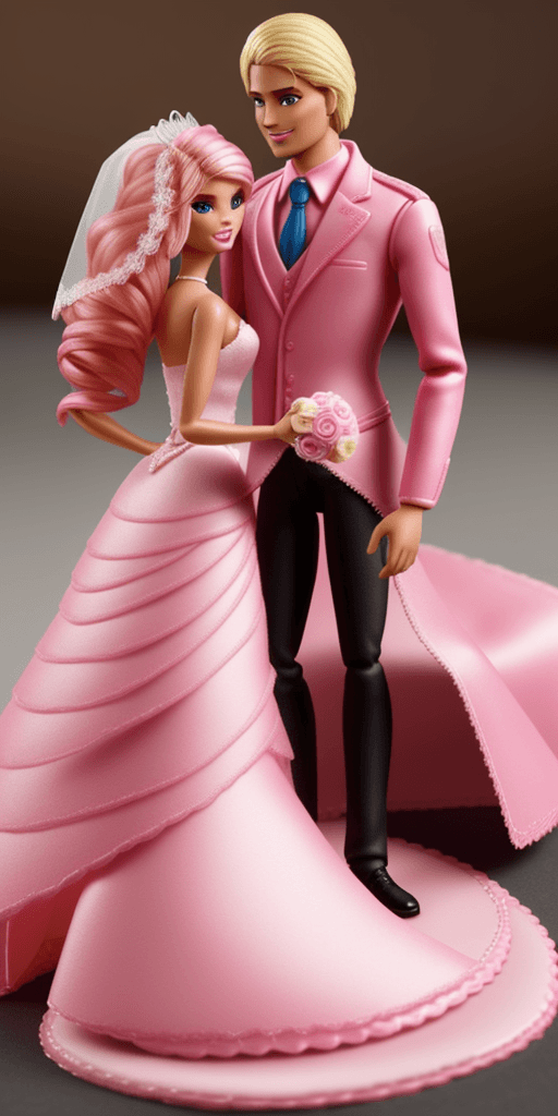 AI generated:  un mariage  de barbie avec ken ou tout est de couleur rose realistic render