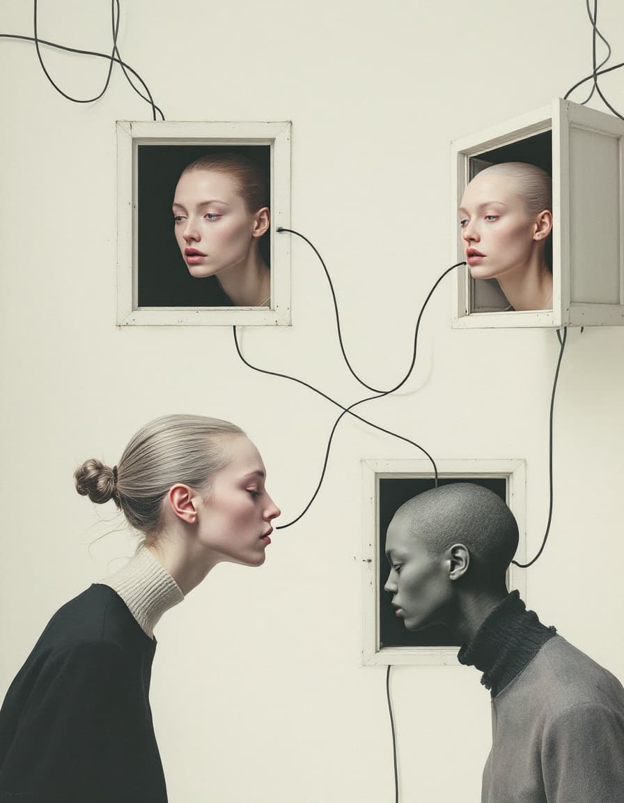AI generated: this surrealist image by Joos de Momper with  a different face on each of the four models here are c...