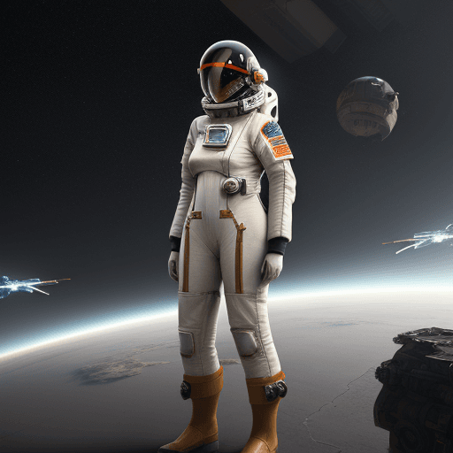 AI generated: female, x-wing pilot, space suit with boots, futuristic, character design, cinematic lightning, epic...