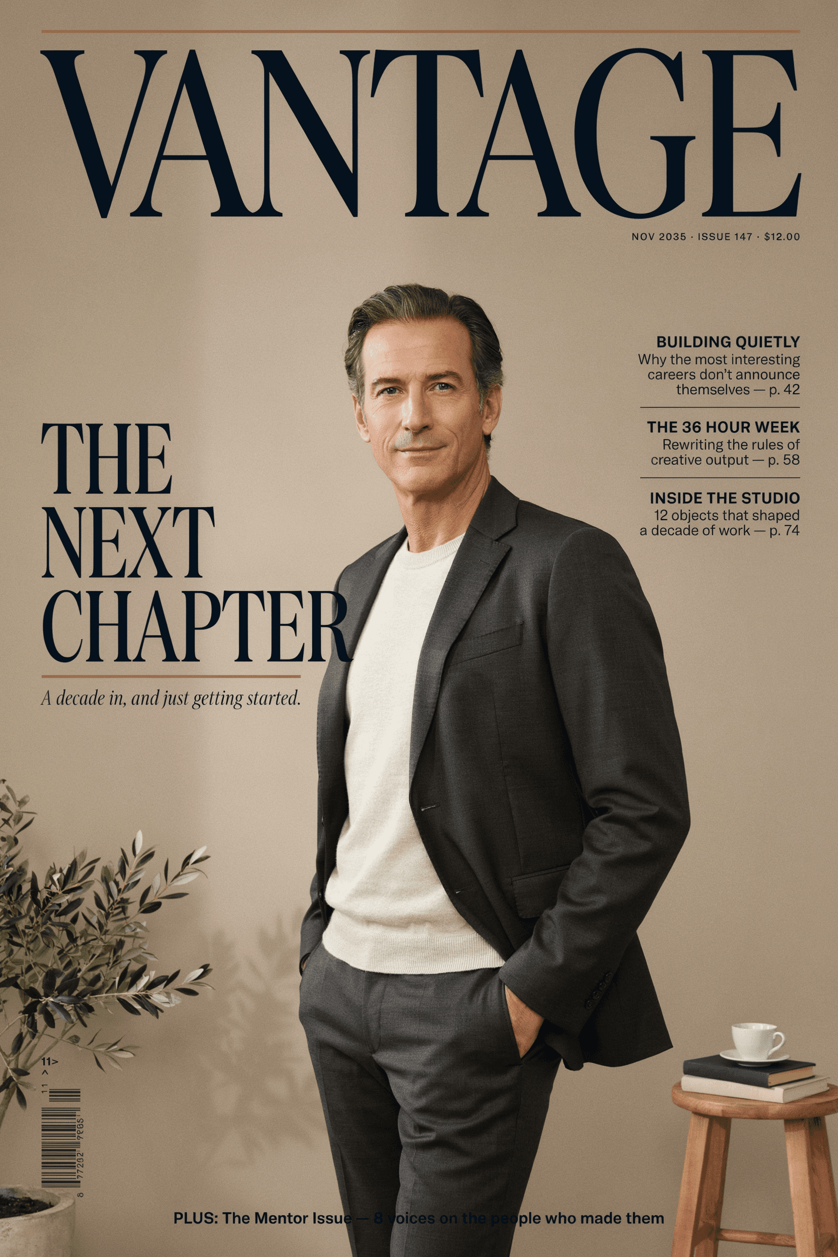 AI generated: Create a magazine cover featuring me 10 years from now. Include the headline and article titles.