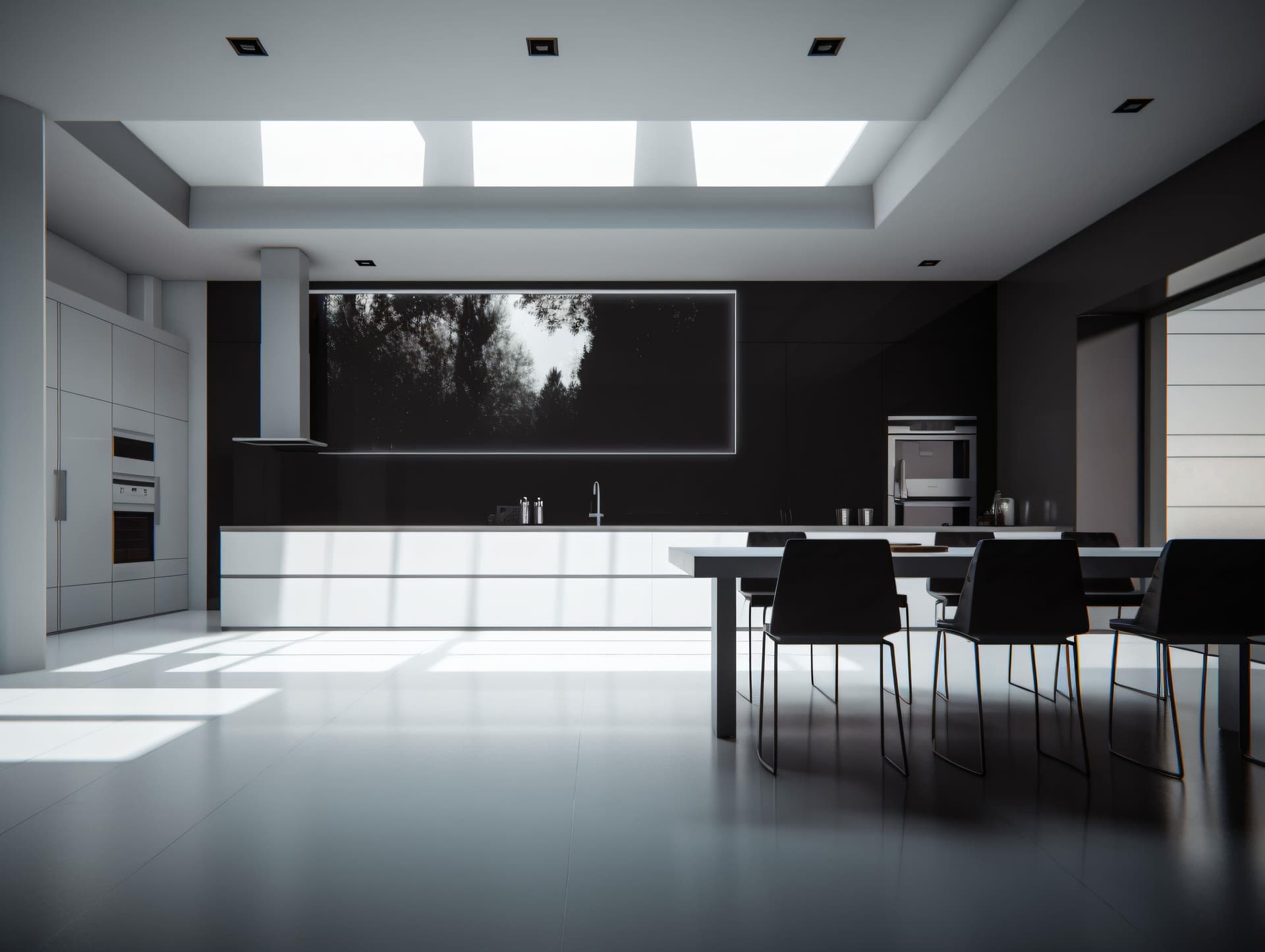 AI generated: modern kitchen with white and black color of interior, 8k, photo realism
