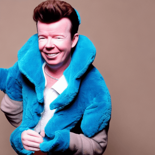 AI generated: rick astley wearing plush spider costume, photorealistic