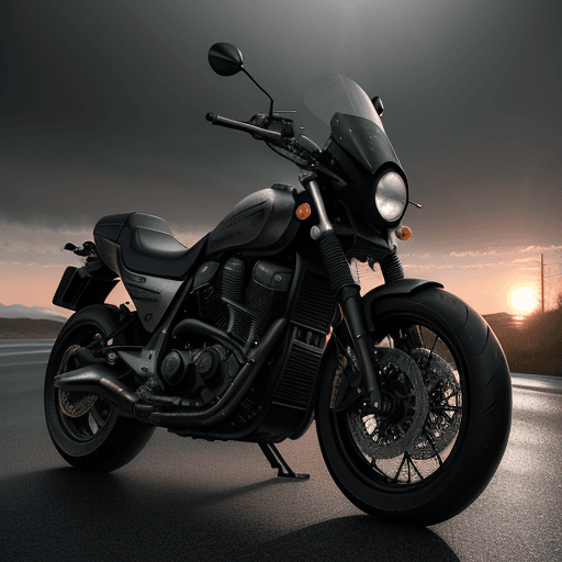 AI generated: Photo of a ultra realistic black Motorcycle, dramatic light, pale sunrise, cinematic lighting, batte...