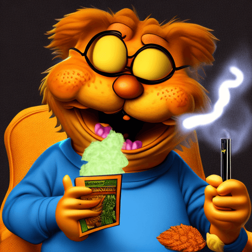 AI generated: Hyper realistic Garfield smoking a weed joint, 3D Style, with black background and a warm lightning ...