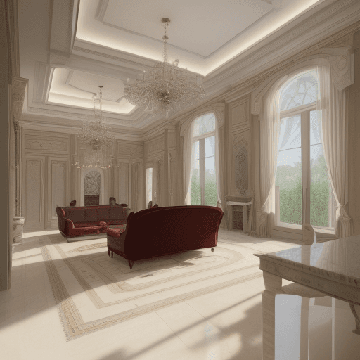 AI generated: An internal engineering map for a house with a spacious kitchen, a large salon, an additional room, ...