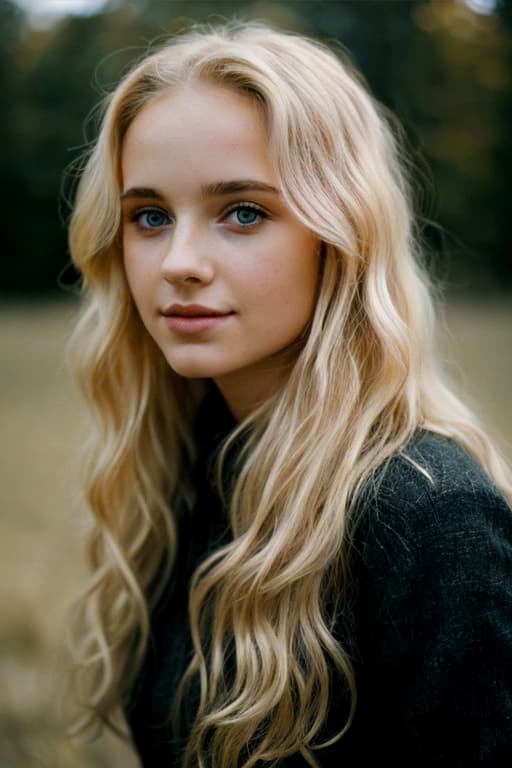 AI generated: Portrait of a young beautiful Norwegian girl on a field, overcast with natural illumination, outdoor...