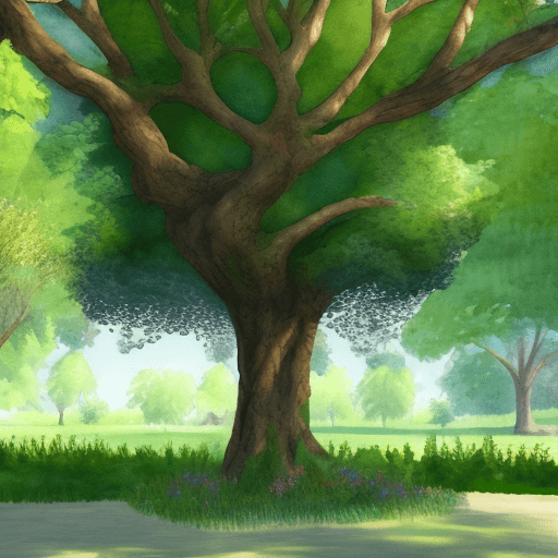 AI generated: Back view of a tree in a park, sketch style, in a serene District, watercolor paint, intricate detai...