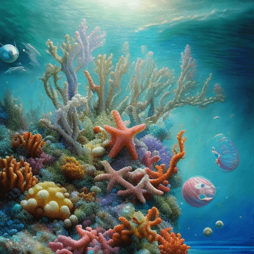 AI generated: pictures of beautiful sea backgrounds where space plants grow in hyperrealistic,with a one-point per...