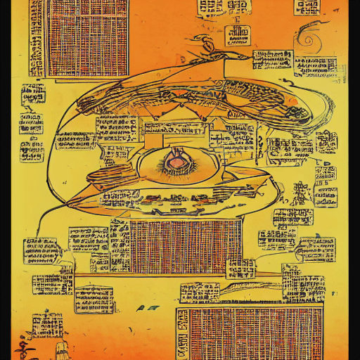 AI generated: ancient scroll diagram, bold shūji, chart, schematics, infographic, scientific, measurements, abstra...