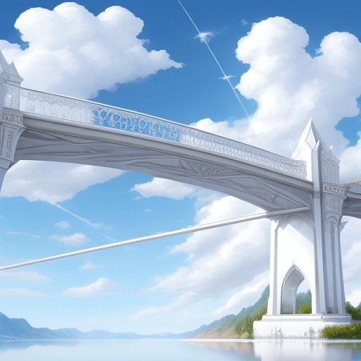 AI generated: heaven fantasy huge white gold bridge beyond peace blue sky cloud background nothing else no green n...