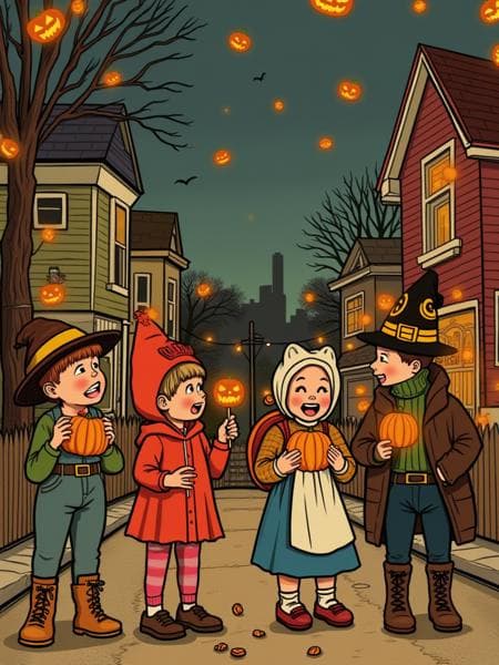 Halloween Retro Line illustration Flux1.d Lora