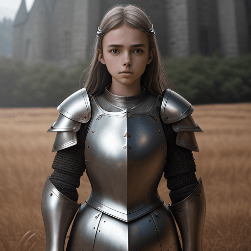 AI generated: Photo of a girl in medieval armor, subtle metal reflections, upper body, outdoors, field, overcast, ...