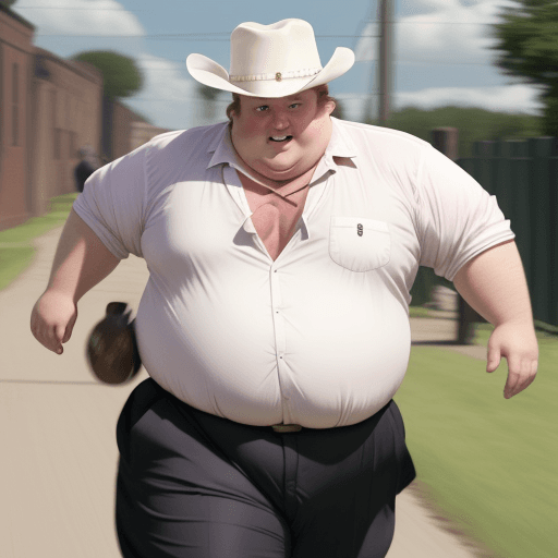 AI generated: A fat Irish man running from Boss Hogg