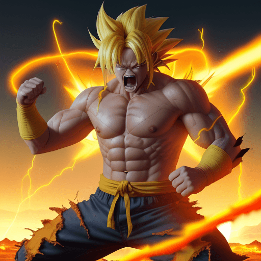 AI generated: pere Create avatar of me, 4k, Dbz: Goku like character, extra long yellow hair, fighting at war, ext...