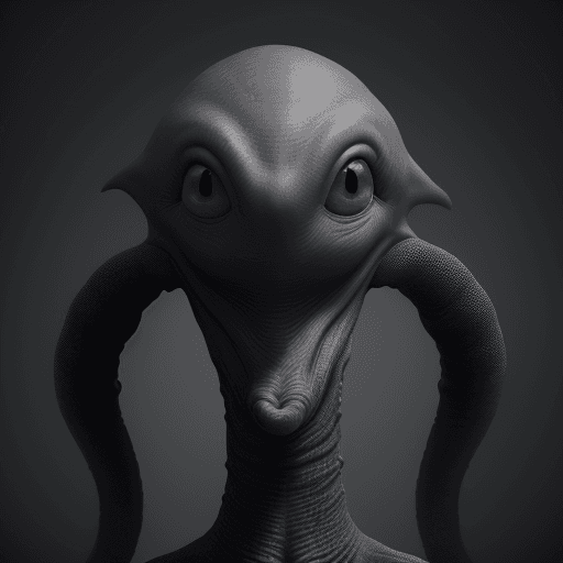 AI generated:  high quality foto of a black grey alien monster, no eyes, without mouth, long tentacle, big warts, ...