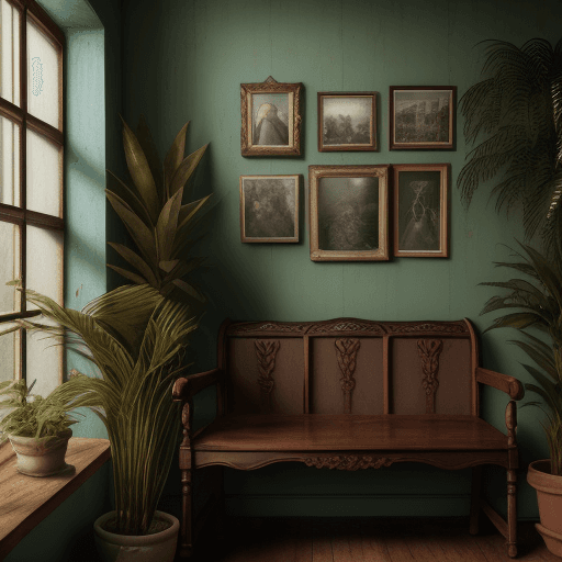 AI generated: create a hyper realistic vintage Havana room with picture frames, plants and vases in the background...