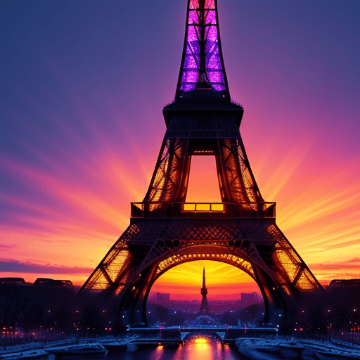 AI generated: The Eiffel tour in ice, sunset, vibrant colors, intricate details, high-quality artwork
